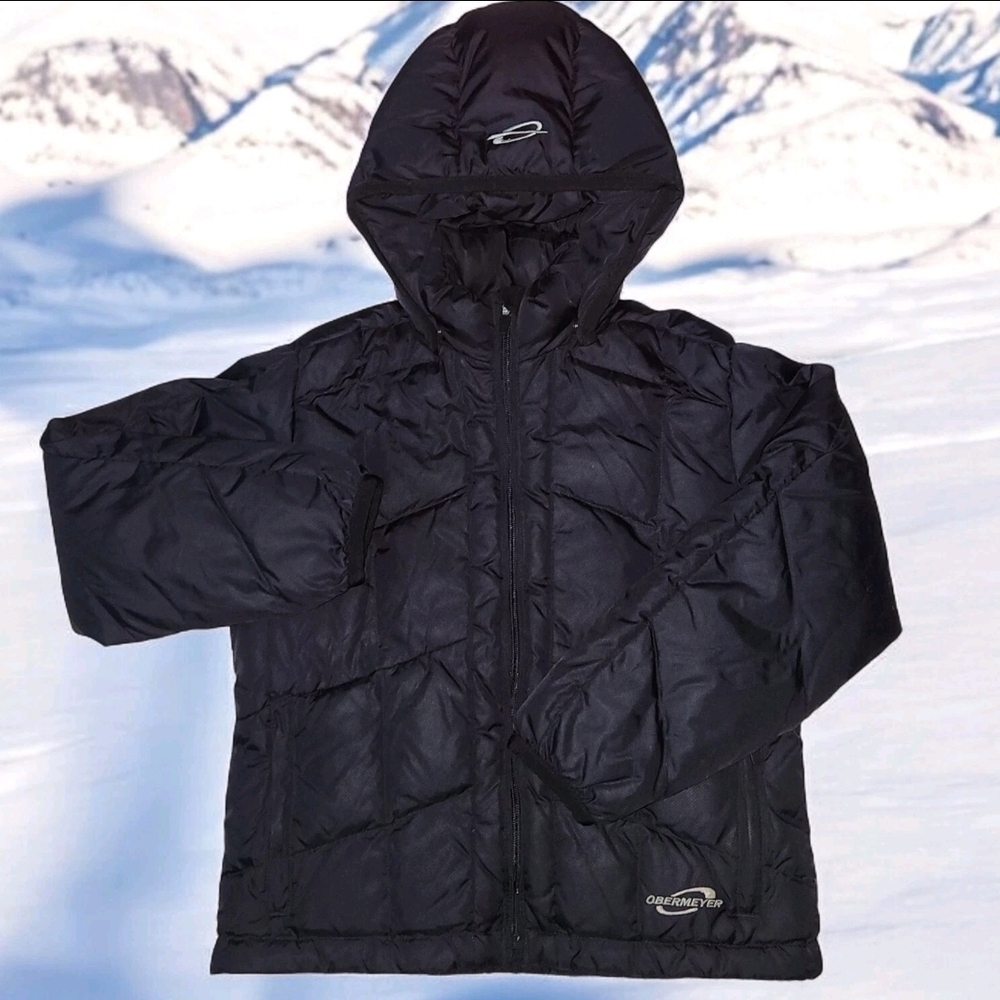 Obermeyer Black Quilted Puffer Coat w/ Hood Girls Size 10 Goose Down Snow